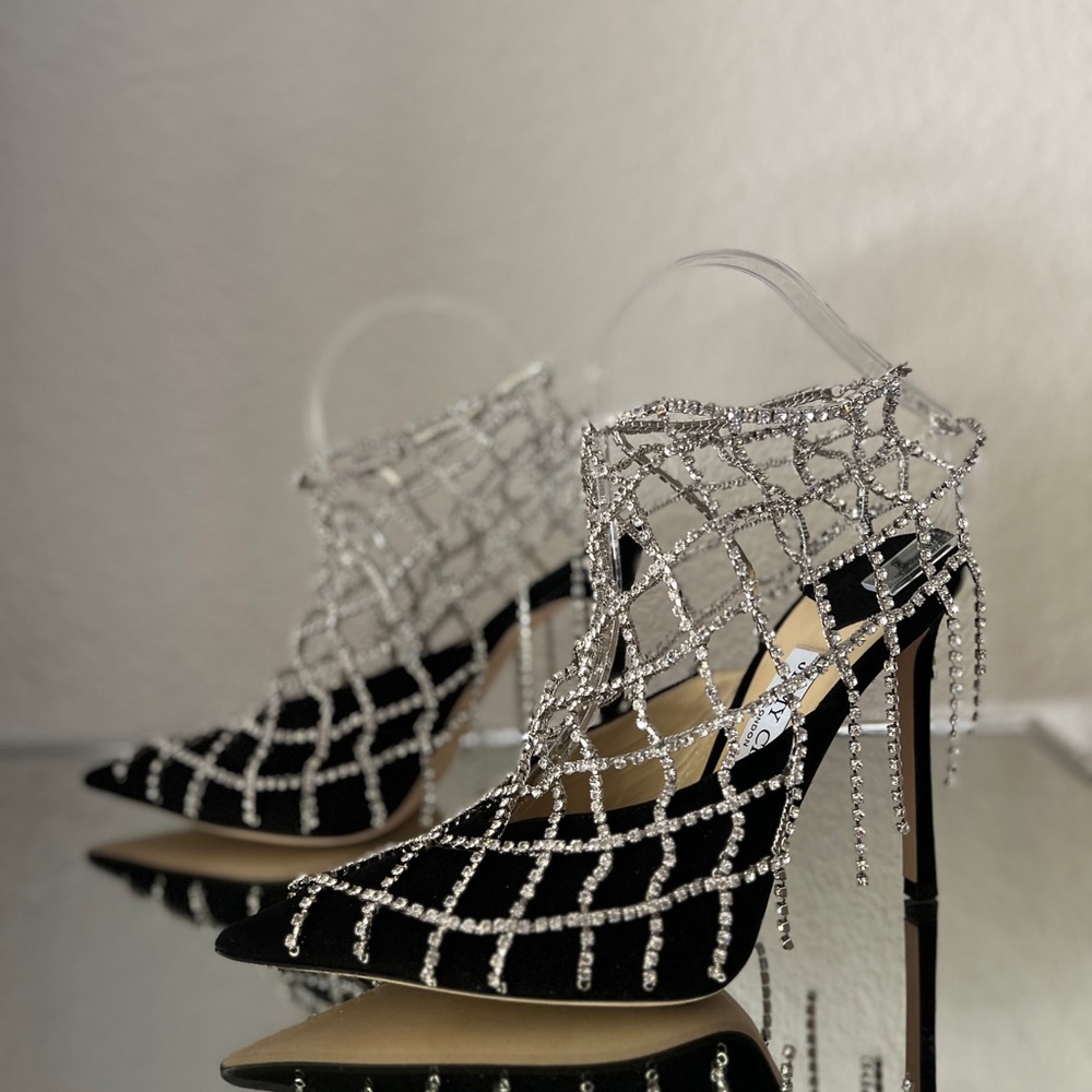 New JIMMY CHOO Scotty Suede Pumps With Crystal Chains 37.5 $3,850 - Picture 12 of 15